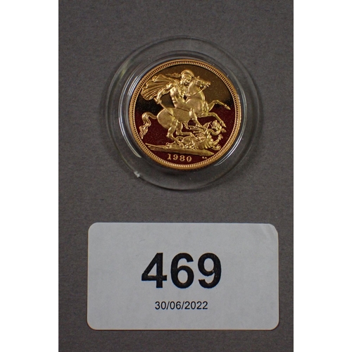 469 - A gold proof sovereign 1980 Royal Mint issue in presentation case with certificate - Condition: UNC