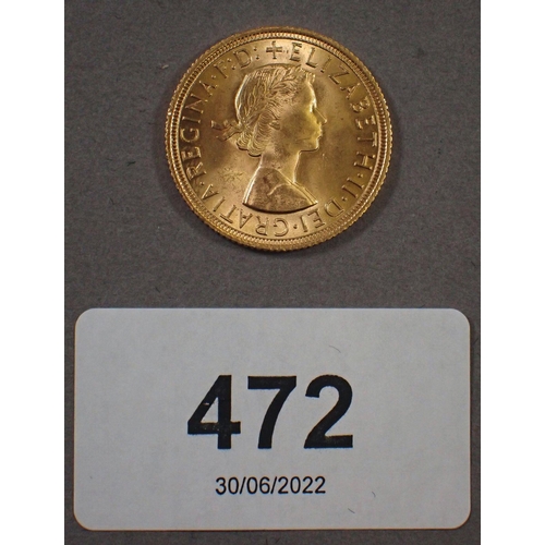 472 - A gold sovereign 1962, London Mint, Young Head - Condition: EF