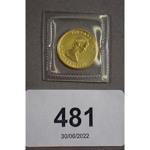 481 - Gold Bullion Coinage - Canada 5 dollars - Obverse: Elizabeth II. Reverse: Maple leaf, Designer Arnol... 