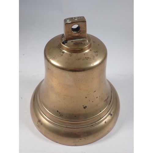 608 - Two large brass ship bells - one marked George VI, 28cm and 27cm tall