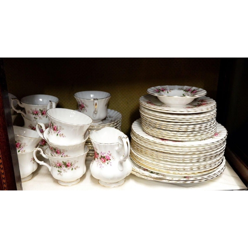 7 - A Royal Albert 'Lavender Rose' dinner and coffee service comprising: twelve cups and saucers, twelve... 