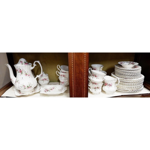 7 - A Royal Albert 'Lavender Rose' dinner and coffee service comprising: twelve cups and saucers, twelve... 