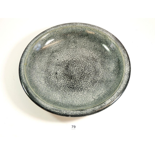 79 - A Royal Doulton Art Pottery large studio pottery dish with Raku style grey glaze 32cm diameter (This... 