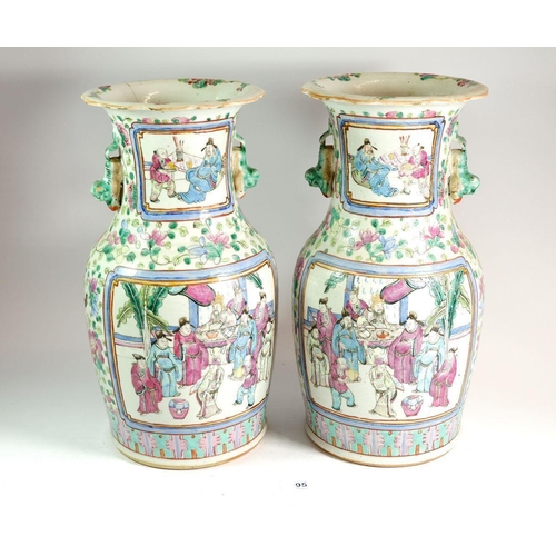 95 - A pair of large Qing dynasty Chinese Canton vases painted figurative reserves, 35cm