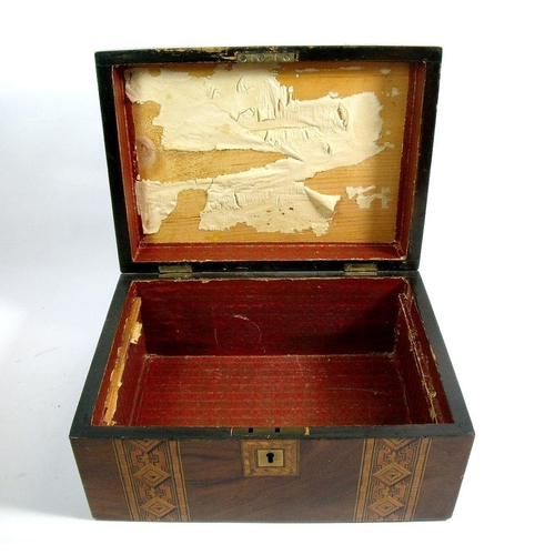 1000 - A Victorian mahogany Tunbridge Ware work box, no interior, 30 x 22 x 14.5cm