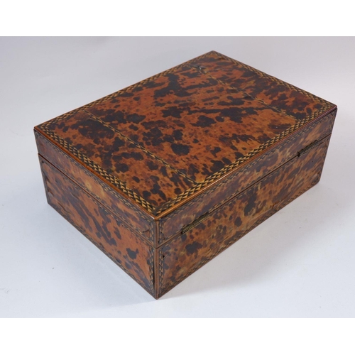 1001 - A 19th century tortoiseshell work box with tortoiseshell and ivory inlaid fitted tray (ivory certifi... 