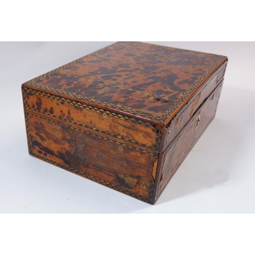 1001 - A 19th century tortoiseshell work box with tortoiseshell and ivory inlaid fitted tray (ivory certifi... 