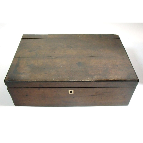 1004 - A Victorian walnut table top Wellington style cabinet of three drawers, 38cm tall and an elm box