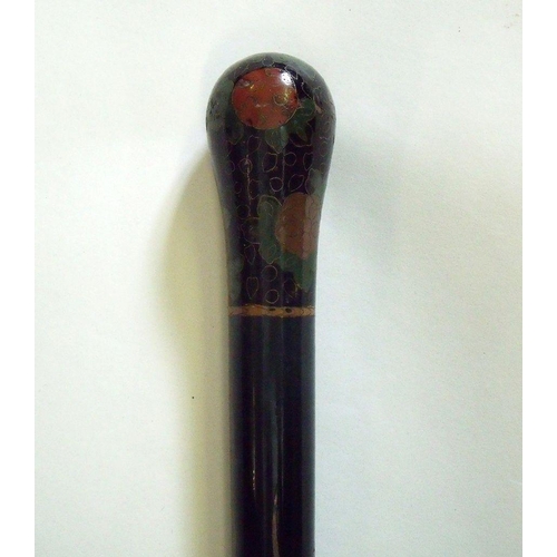 1050 - An early 20th century Chinese lacquer and cloisonne walking cane painted dragon