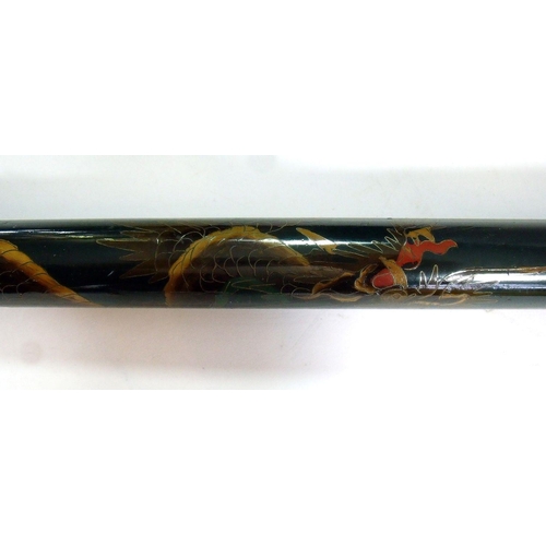 1050 - An early 20th century Chinese lacquer and cloisonne walking cane painted dragon