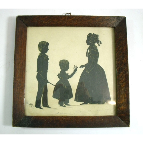 1056 - Two 19th century silhouette cutouts with gouache and pen and ink, largest measures 20 x 20 cm