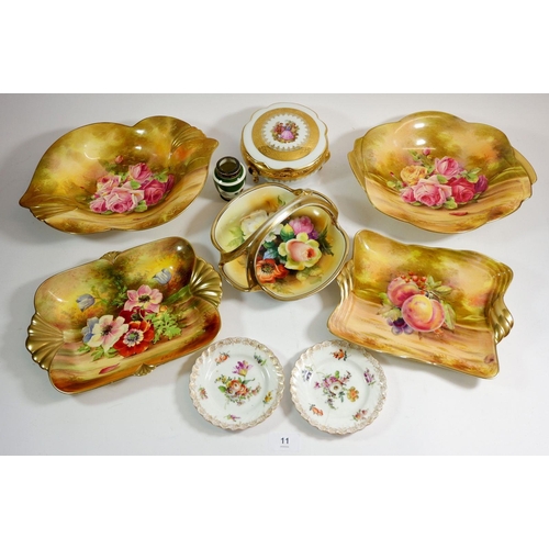 11 - Four Royal Winton floral dishes, a Limoge box, Noritake basket and Dresden dish