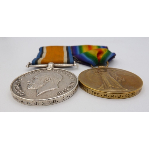 1123 - A WWI Dagroon Guards medal pair with miniatures to TPR HHJ Good 2-L GDS 3321 and a WWII defense meda... 