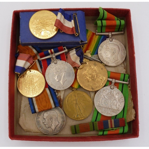 1124 - A WWI pair of medals to PNR F Preece RE 225892, three WWII medals, three commemorative medals, ename... 