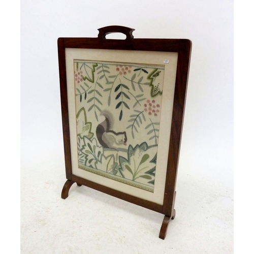 1144 - An oak framed firescreen with embroidered squirrel