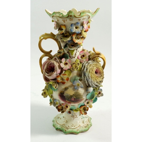 118 - A 19th century Coalbrooke style floral encrusted vase, a/f, 25cm tall