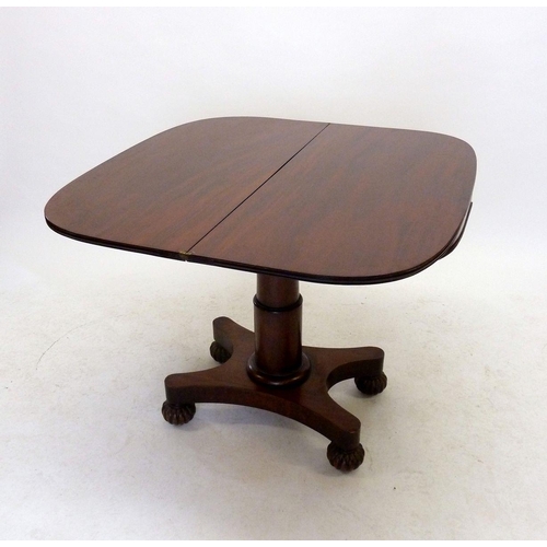 1189 - A Victorian mahogany fold top tea table on tapered column and platform base