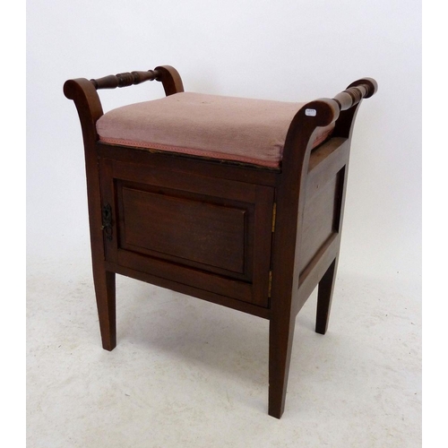 1190 - An Edwardian piano stool with cupboard to box base