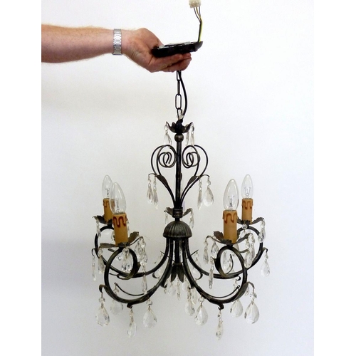 1197 - A wrought iron and cut glass lustre light fitting