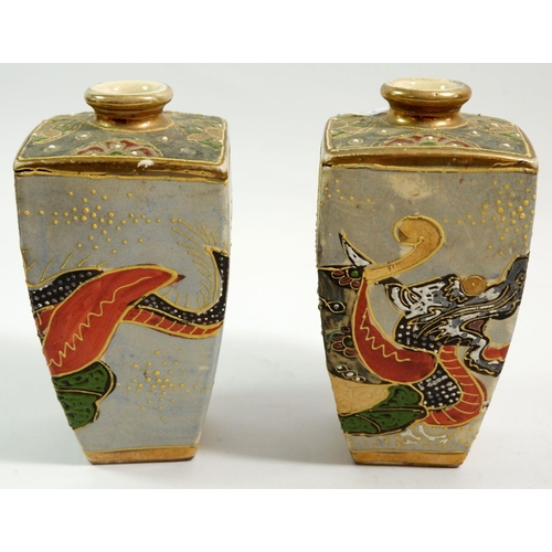 135 - A pair of Japanese late satsuma square vases, 15cm