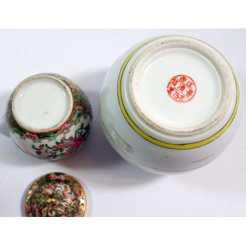 138 - A Chinese mid 20th century ginger jar, 11cm tall and a miniature Canton late Qing pot and lid