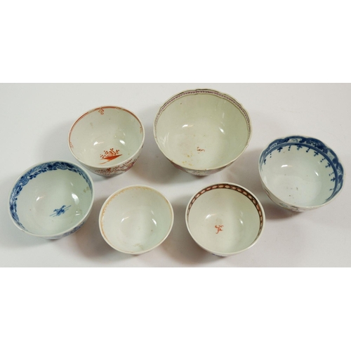 145 - A group of five 18th century Chinese polychrome tea bowls and a blue and white one