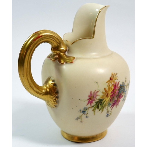 148 - A Royal Worcester ivory blush floral painted jug, No. 1094, 13 cm tall