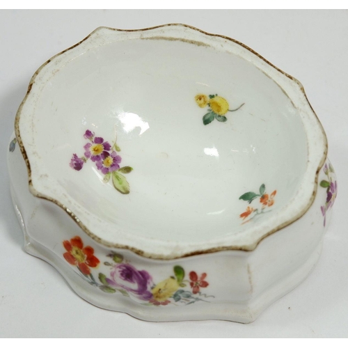 151 - A Meissen floral painted trencher salt, crossed swords mark to base, 9 x 7.5cm