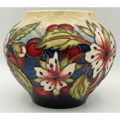 158 - A Moorcroft vase by Nicola Slaney, limited edition 46/50, 2002, 11cm decorated hibiscus and cherries