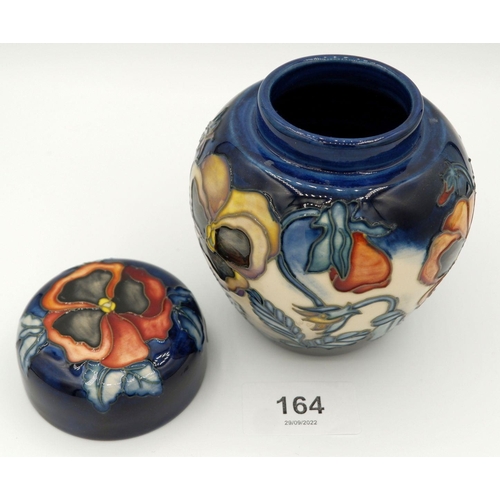 164 - A Moorcroft Collectors Club small ginger jar and cover painted pansies, 11cm