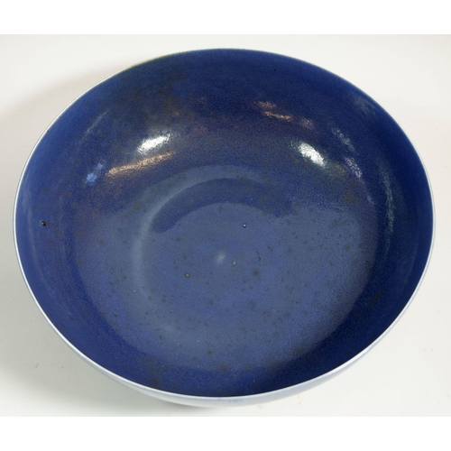 167 - An early Ruskin blue glazed large fruit bowl with scissor mark, 29 cm (with Albert E Wade collection... 