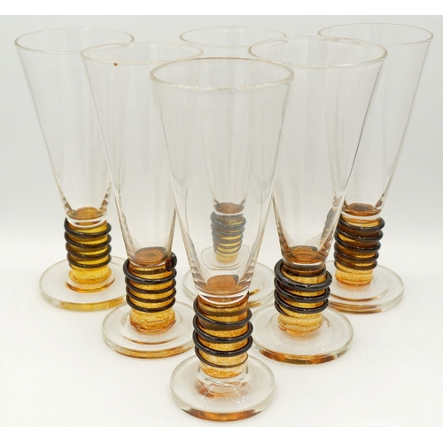 171 - A set of six wine glasses on coiled stems by Bob Crookes