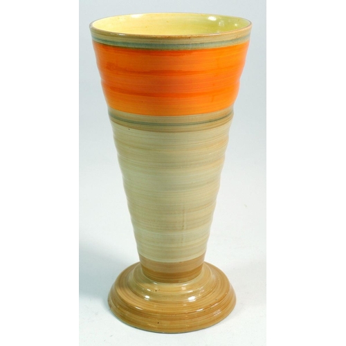 20 - A 1930's Shelley Art Deco Harmony Ware orange and brown banded tall tapered vase, 25cm