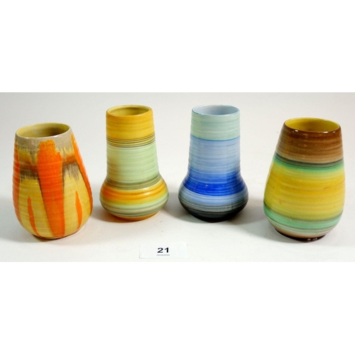 21 - A group of four Shelley Art Deco Harmony Ware small vases approx 10cm