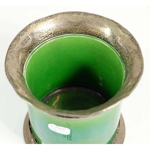 245 - A silver mounted green pottery vase, 9cm