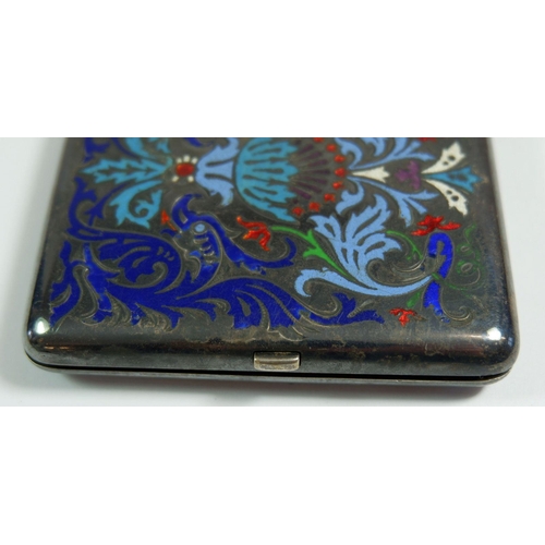 248 - A Russian 84 standard silver cigarette case with enamel scrollwork and stylised foliage decoration b... 