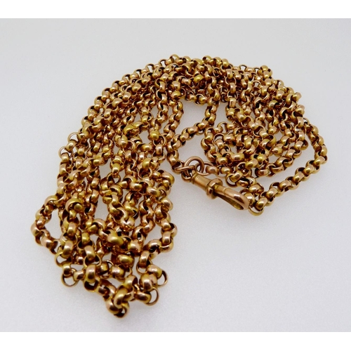 290 - A 9 carat gold long fob chain, 34g