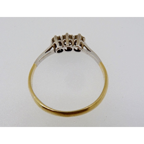 349 - An 18 carat gold ring set three diamonds (unmarked), Size R