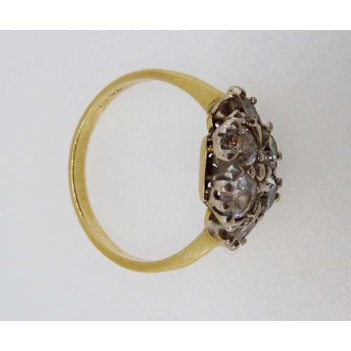 350 - A Victorian 18 carat gold ring set six diamonds, size M