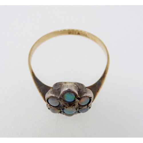 364 - A silver and 9 carat gold opal cluster ring, size L