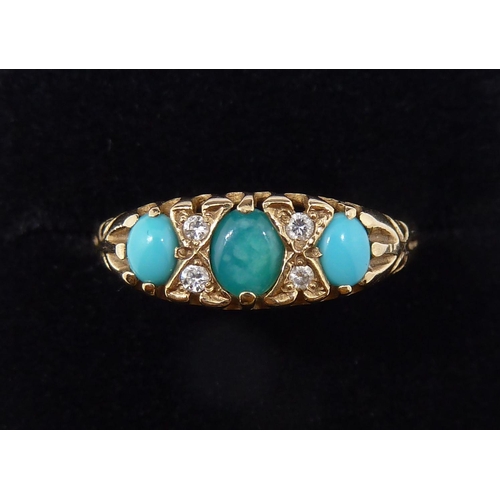 368 - A 9 carat gold ring set turquoise and chip diamonds, size T