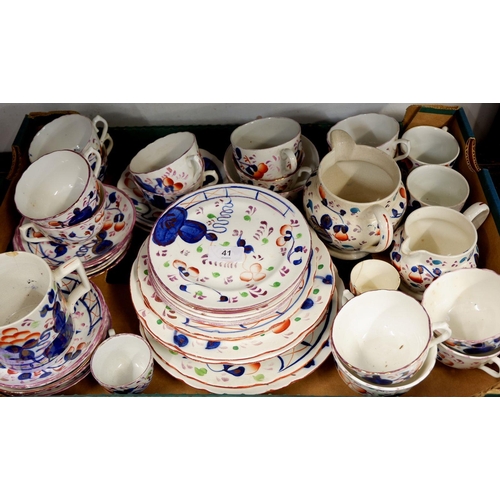 41 - A large collection of Gaudy Welsh china, comprising twelve cups and saucers, two larger cups, two pl... 