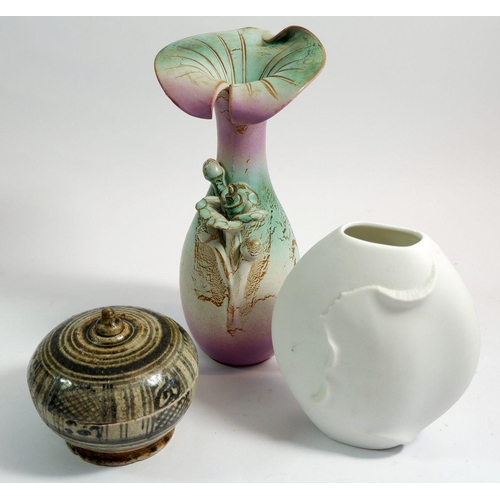 51 - A Kaiser porcelain vase, 13cm and a studio pottery vase and pot and cover