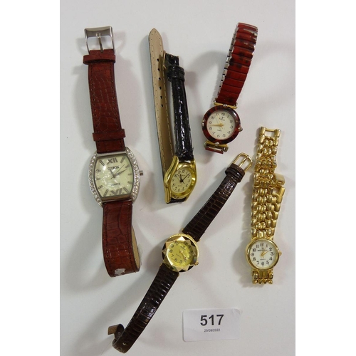 517 - Five various costume wrist watches