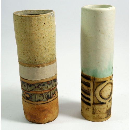 52 - A Bob Dawe cylindrical vase, 19cm tall and a Louis Hudson vase