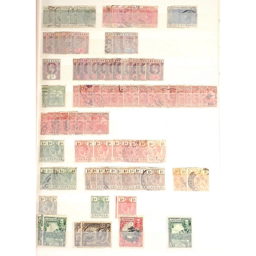 524 - Grenada/Grenadines: Boxed collection of 4 stock-books of mint/used defin & commem; KGVI/QEII, mostly... 