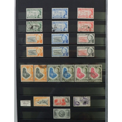 564 - Barbados: QV-QEII mint & used in 16 page black stock-book. Defin, commem, postage due with sets/part... 