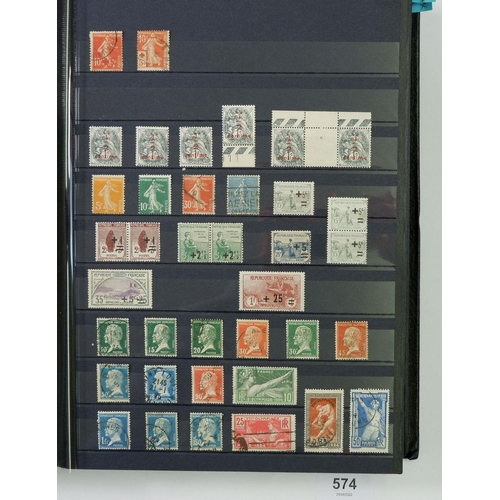 574 - France: Mint & used 1849-1959 collection in stock-book of defin, commem, air, postage due, war orpha... 