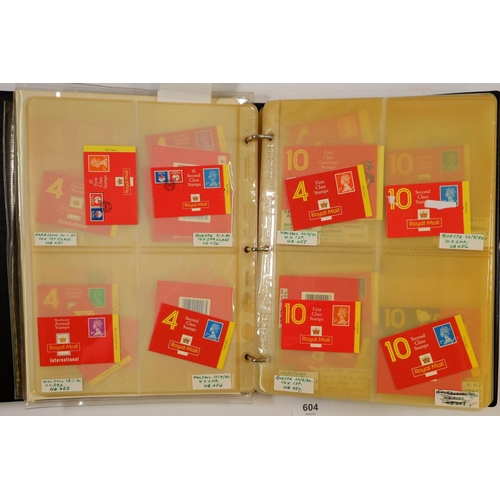 604 - GB: QEII decimal mint booklet album, FV c. £550, with small no. of used Machin defin & unused PCs. M... 