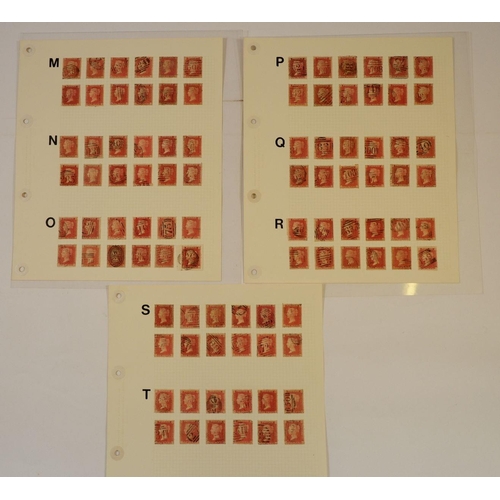 613 - GB: QV LE 1d Red perf, 1856-58, by plate position AA to TL; 240 defin in complete collection.